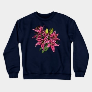 Pink Lily Flowers Digital Painting Crewneck Sweatshirt